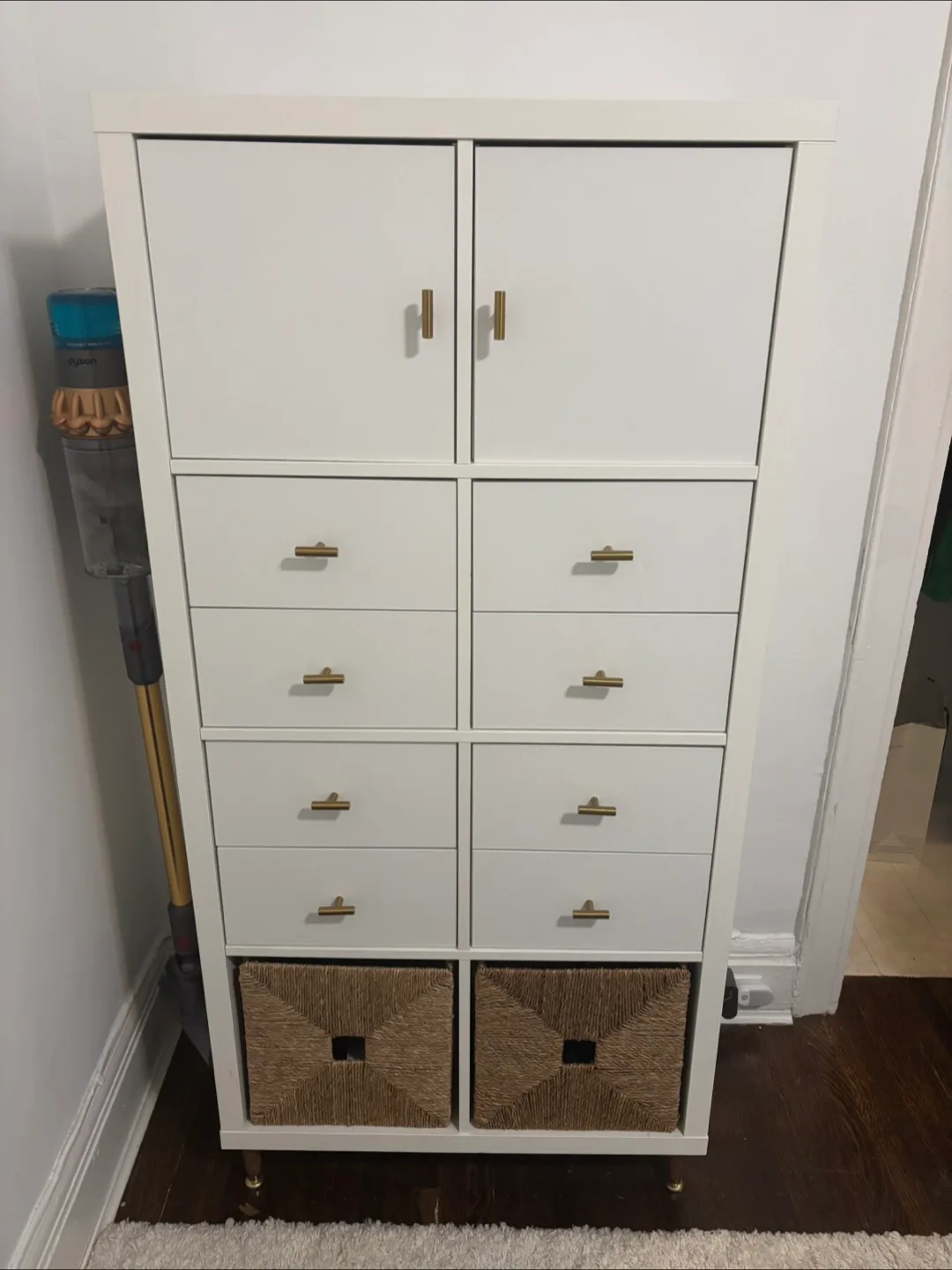 Custom IKEA Kallax Unit with Drawers, Doors & Brass Hardware thumbnail