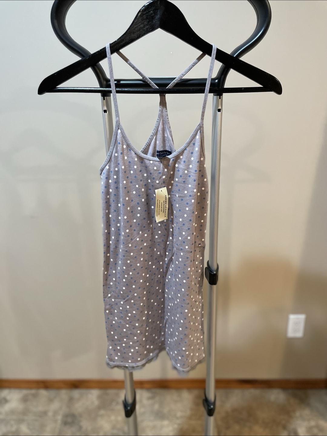 American Eagle Outfitters Grey and Blue Polka Dot Tank Top