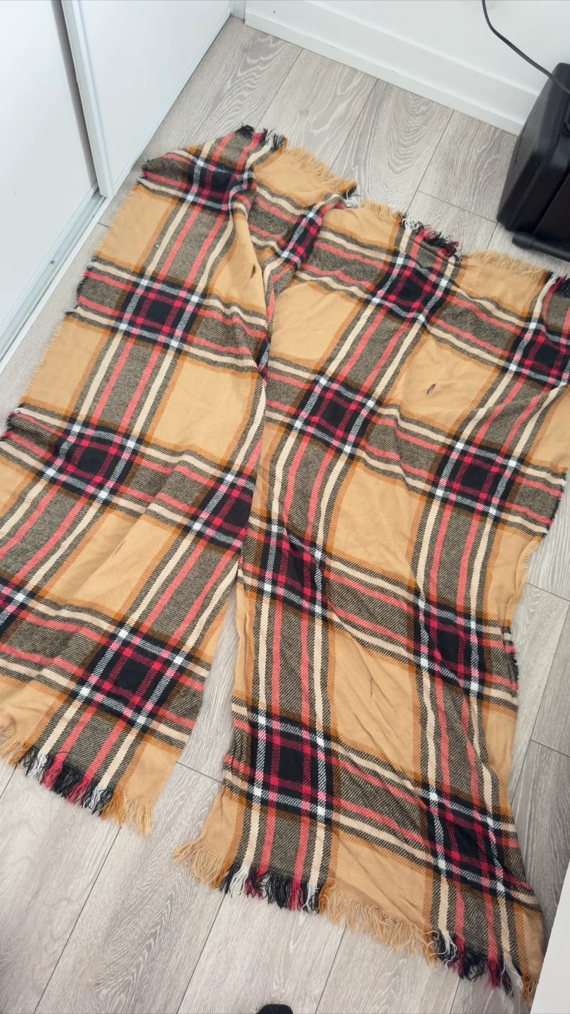 Tan, black, and red plaid oversized scarf thumbnail