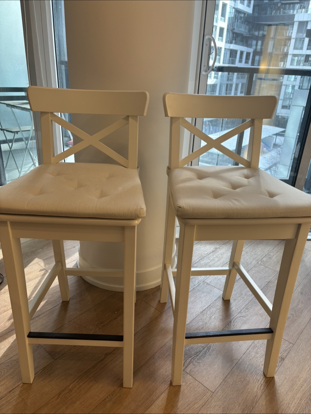 Pair of White IKEA Bar Stools with Cushions $30 each - photo 3