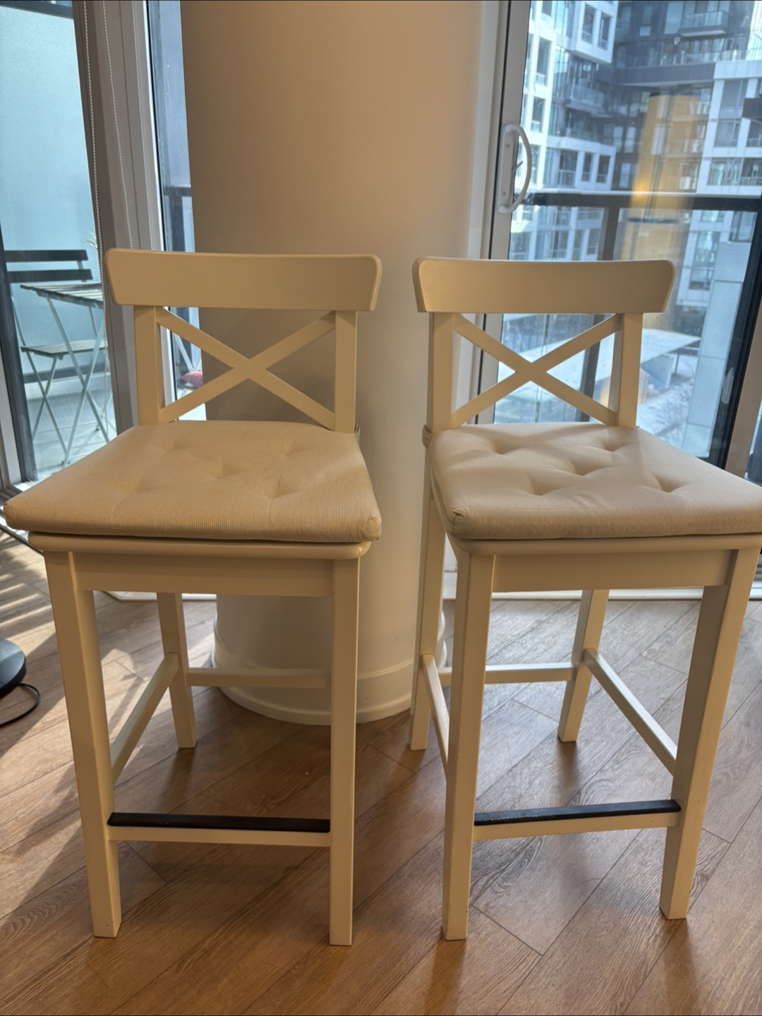 Pair of White IKEA Bar Stools with Cushions $30 each - photo 2
