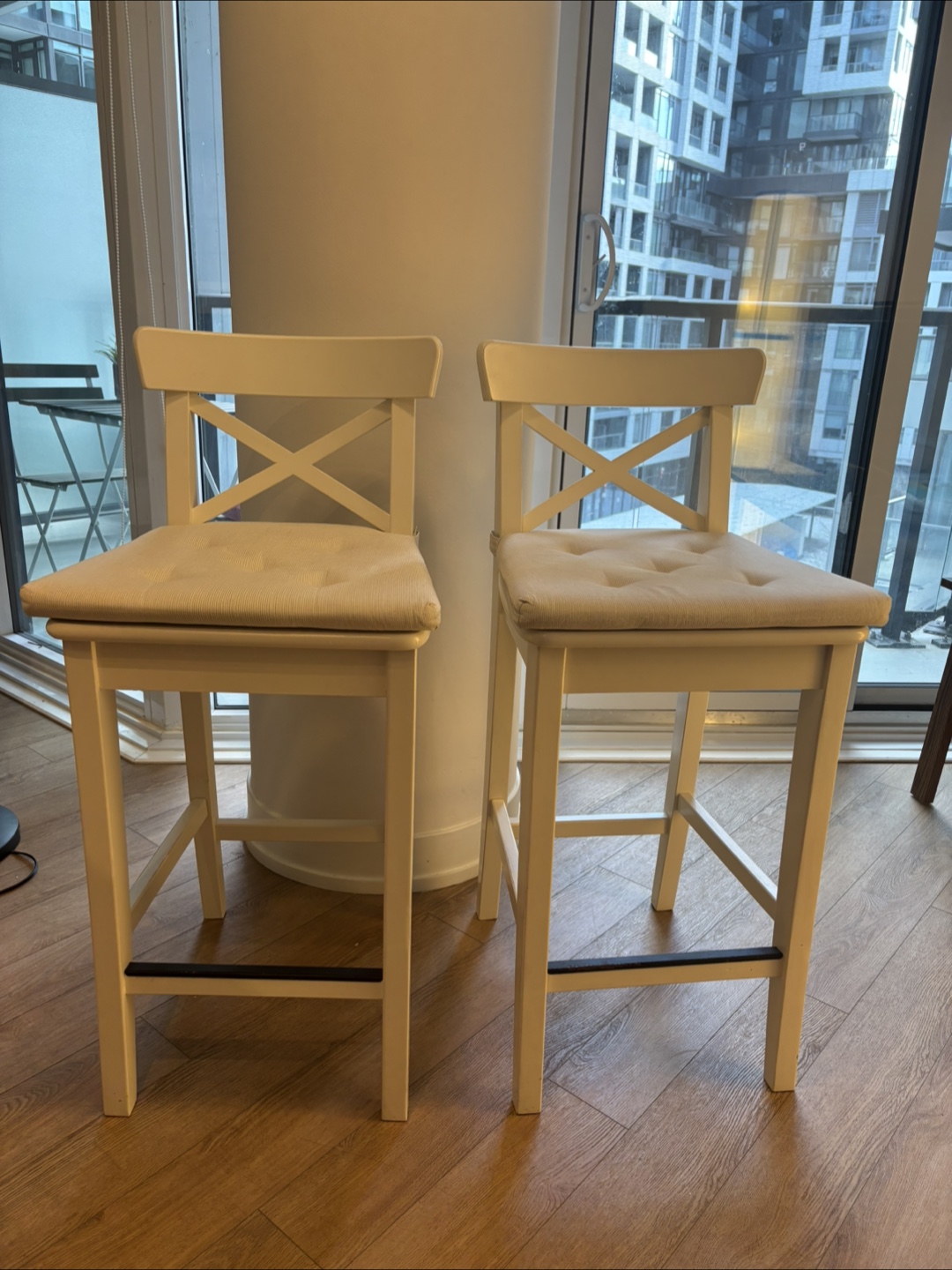Pair of White IKEA Bar Stools with Cushions $30 each