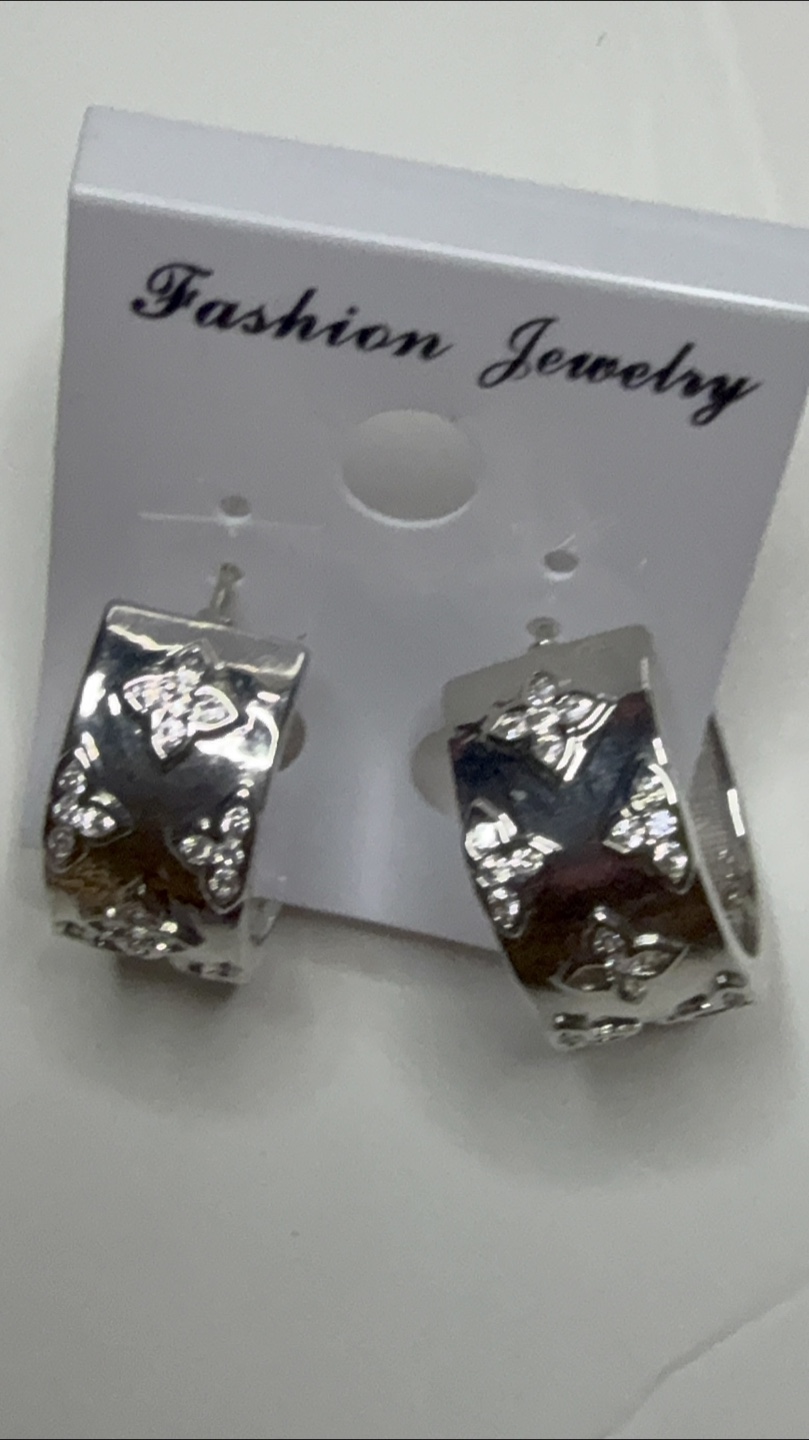 Silver Hoop Earrings with Cubic Zirconia