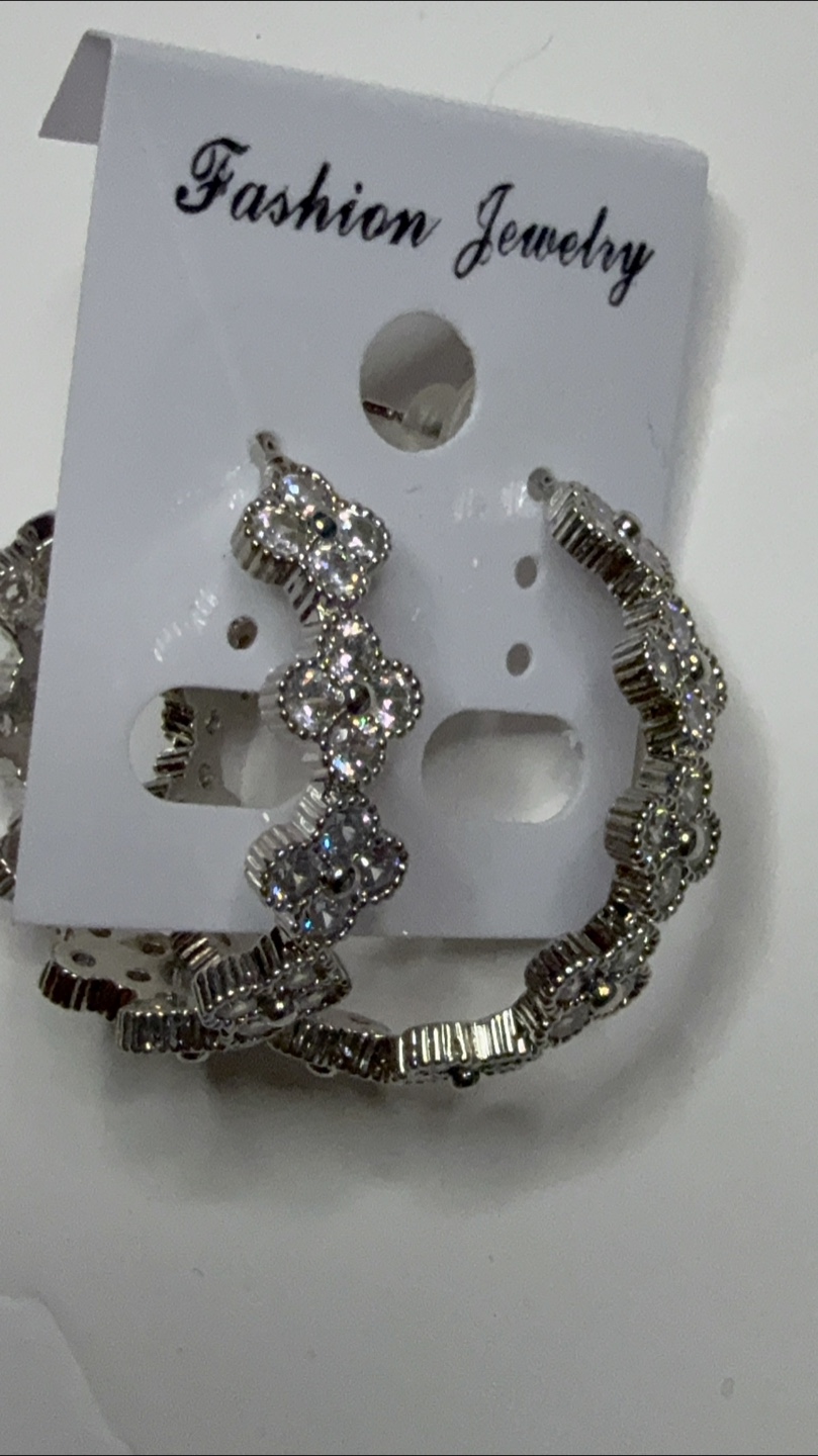 Silver Flower Cubic Zirconia Hoop Earrings