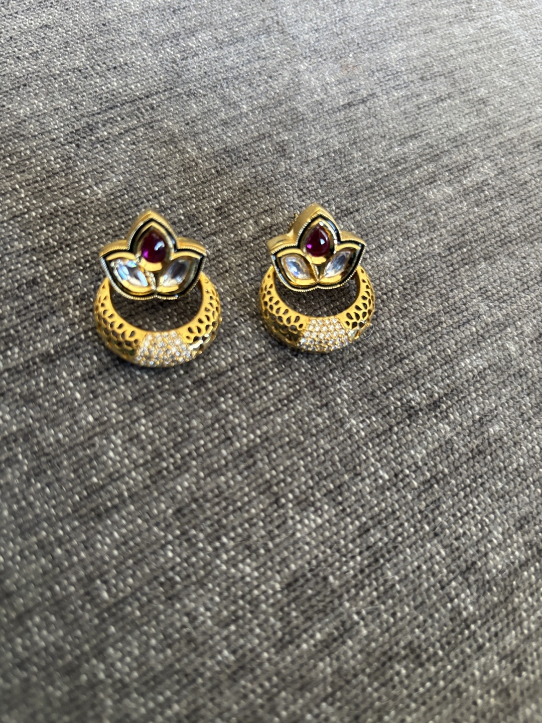 Gold Tone Lotus Flower Earrings
