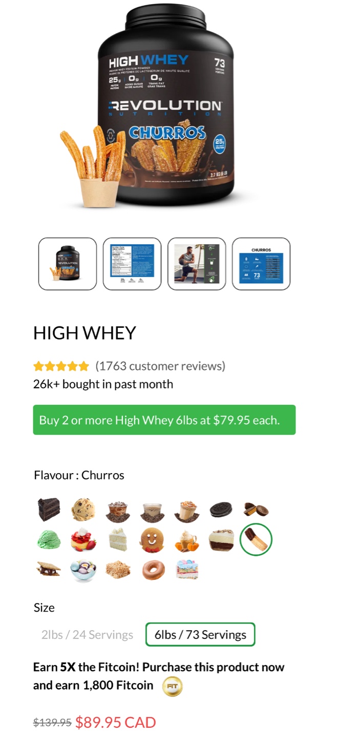 High Whey Protein Powder - Churros Flavour - 6lbs