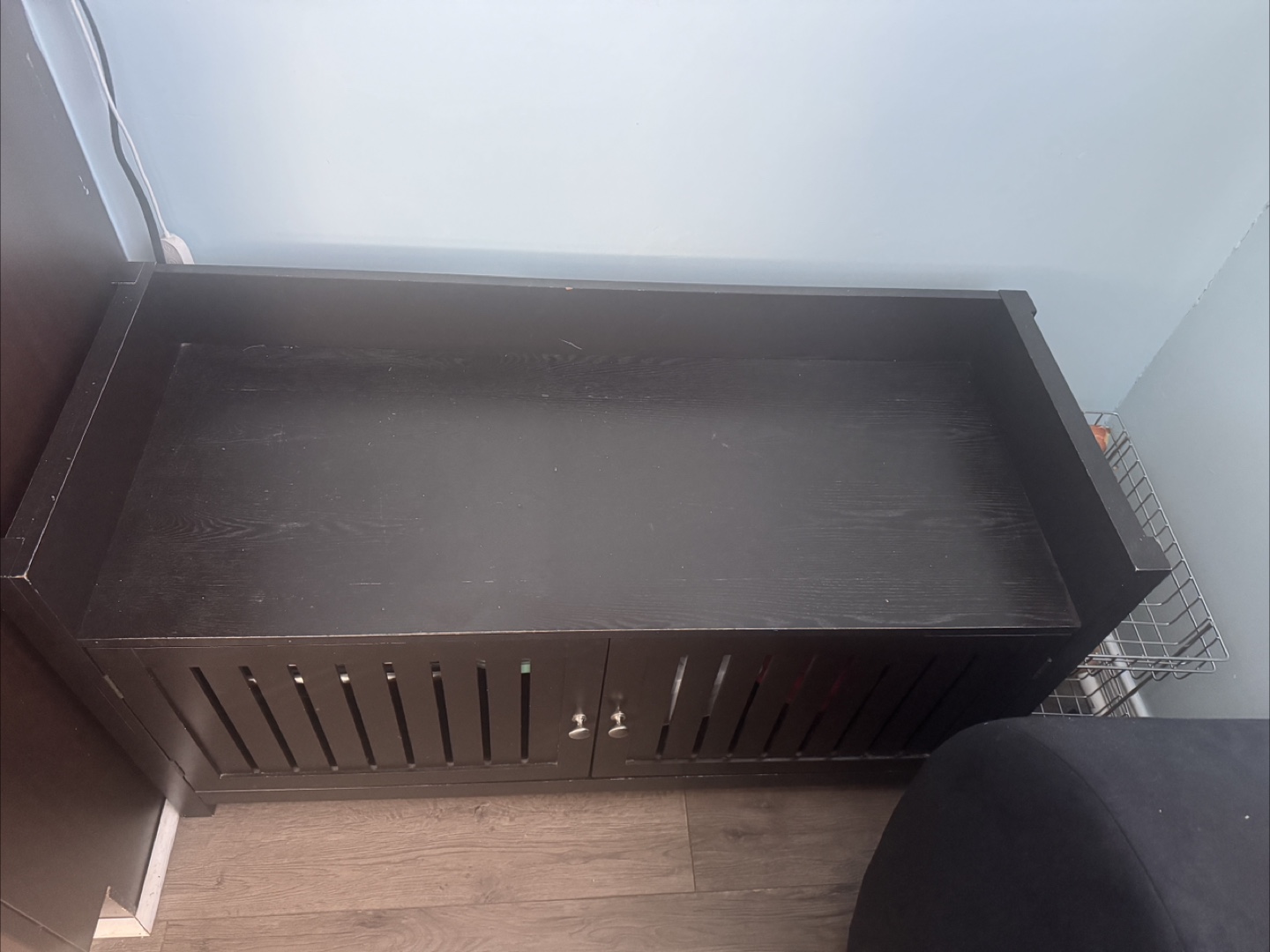 Black Wooden Storage Bench with Cabinet