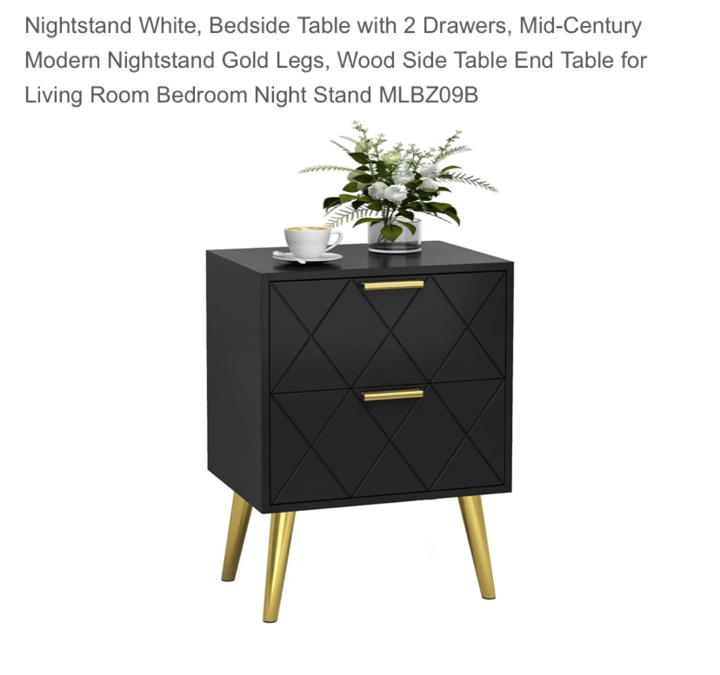 New Nightstand Side Table Black/Gold thumbnail