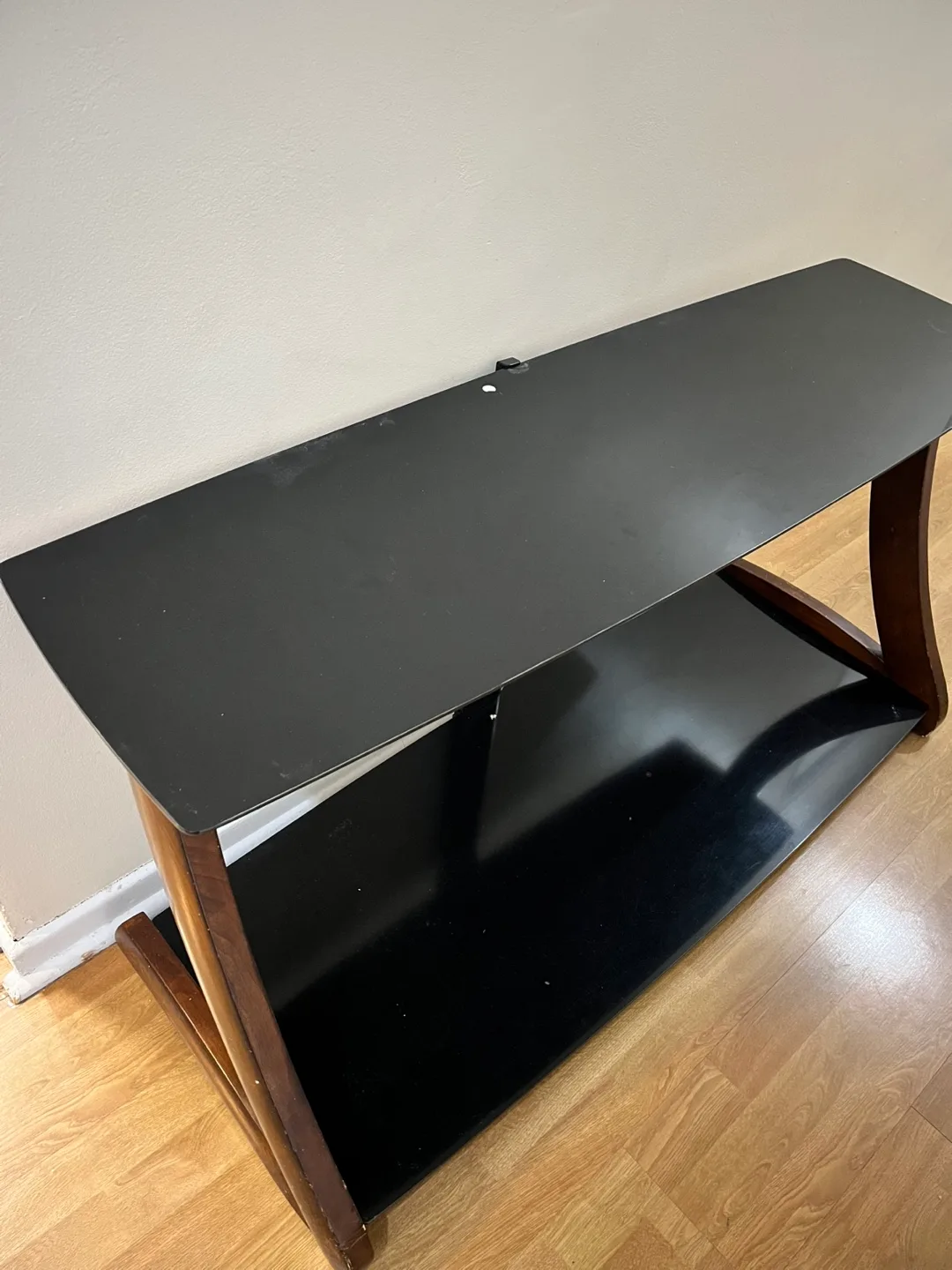 Black Glass TV Stand with Wood Accents image indicator(3)