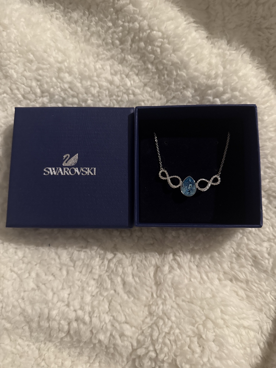 Swarovski Infinity Necklace with Light Blue Pear-Shaped Crystal