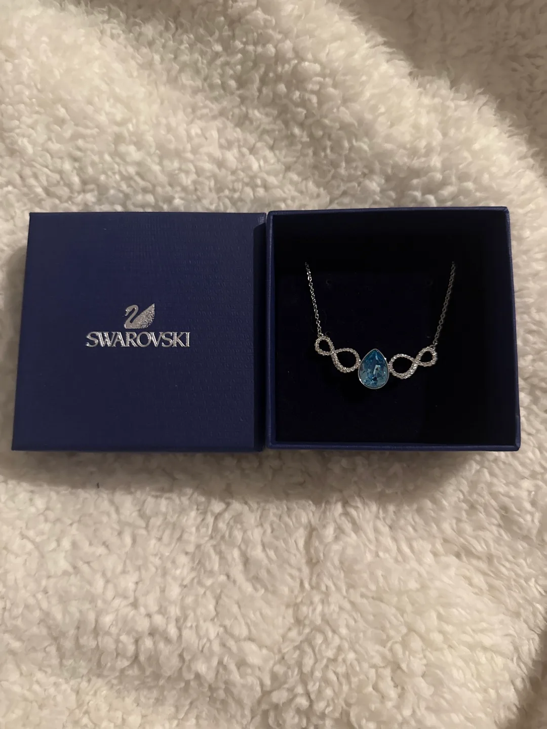 Swarovski Infinity Necklace with Light Blue Pear-Shaped Crystal thumbnail