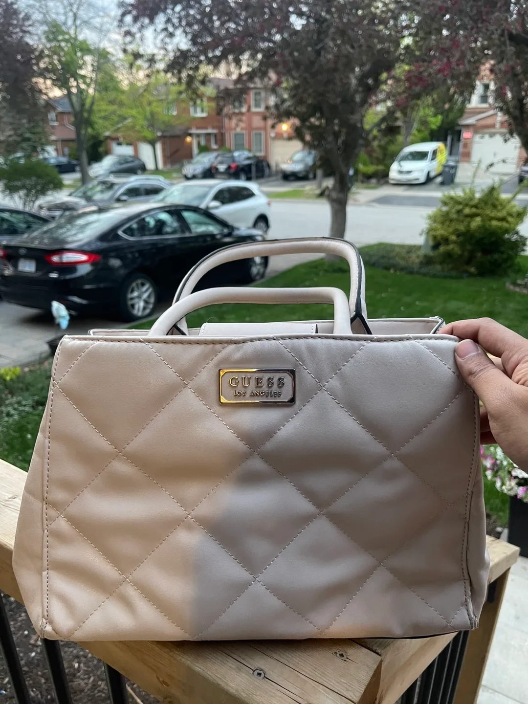Guess Los Angeles Beige Quilted Handbag thumbnail