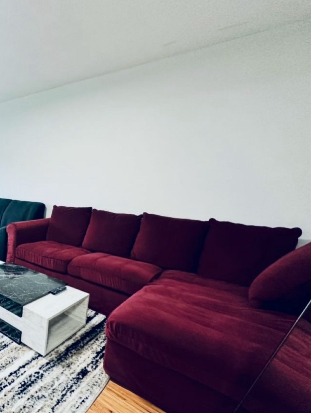 Deep Red Velvet Sectional Sofa