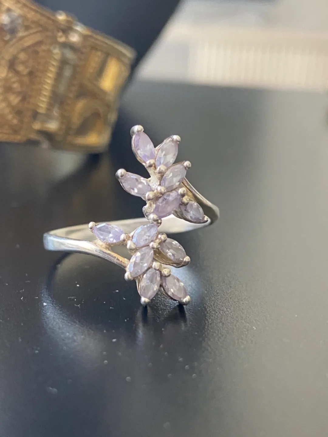 Delicate Marquise-Cut Purple Gemstones Ring thumbnail