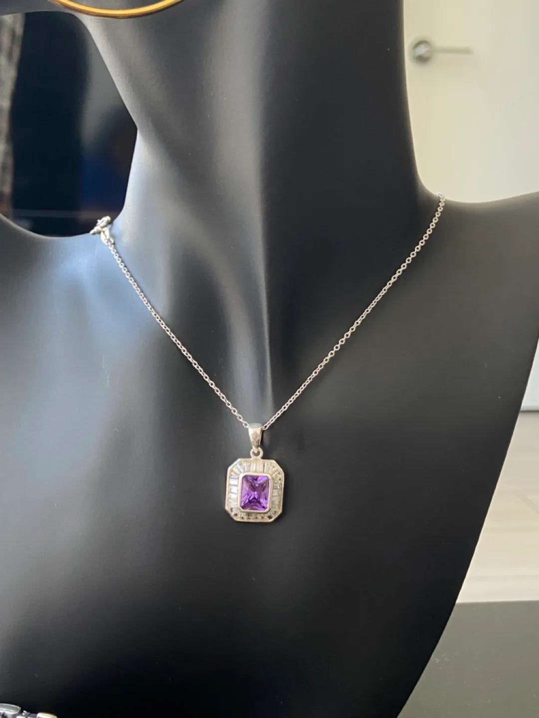 Genuine silver necklace with crystal pendant thumbnail