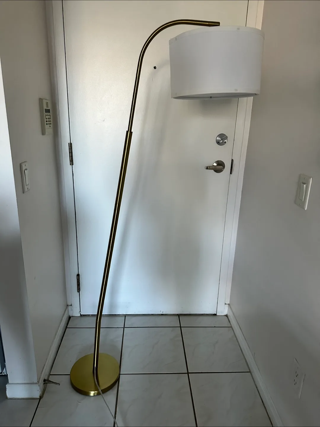 Gold Arc Floor Lamp with White Shade thumbnail
