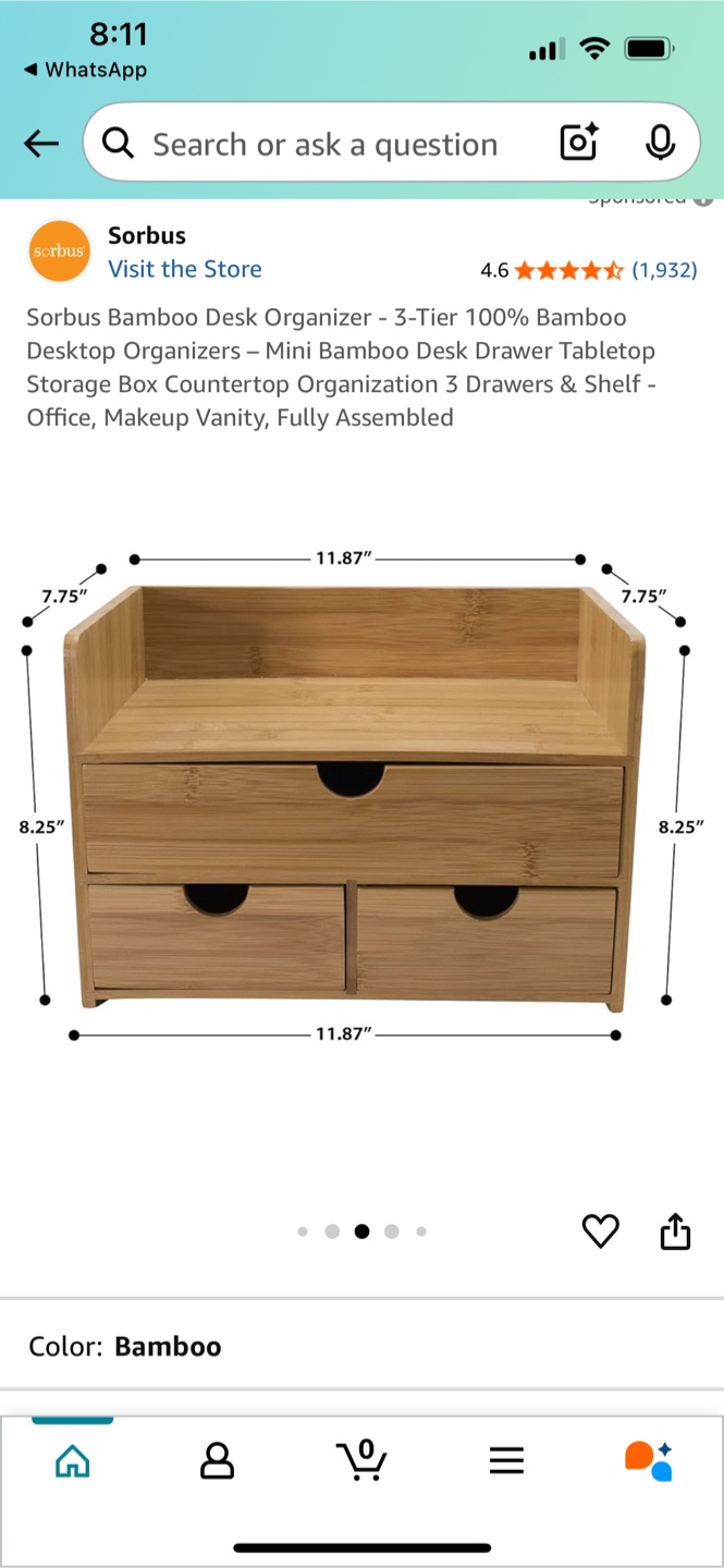 Sorbus Bamboo Desk Organizer - 3-Tier Drawer Storage - photo 2