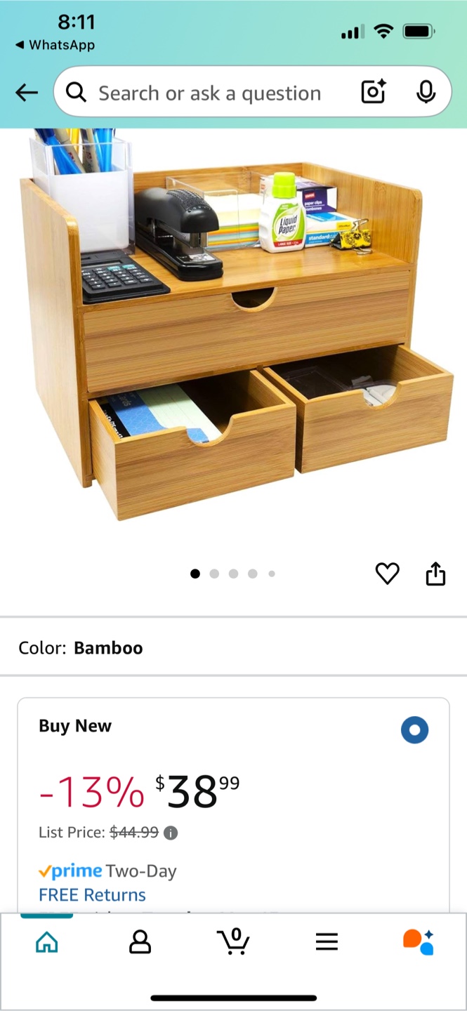 Sorbus Bamboo Desk Organizer - 3-Tier Drawer Storage