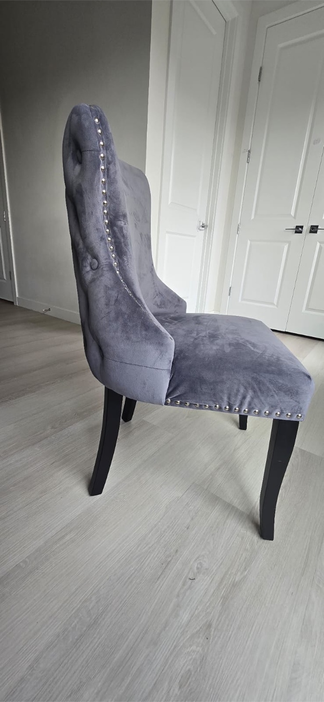 Set of Four Grey Velvet Dining Chairs - photo 3