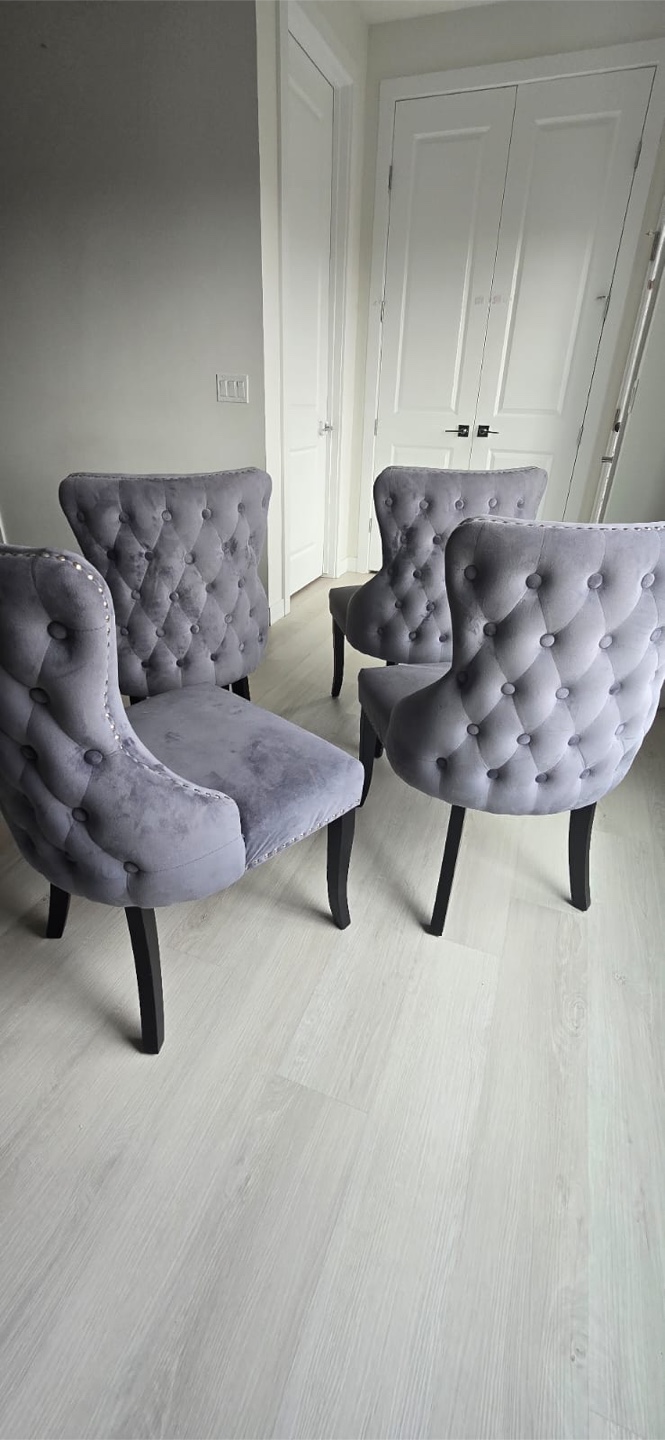 Set of Four Grey Velvet Dining Chairs - photo 2