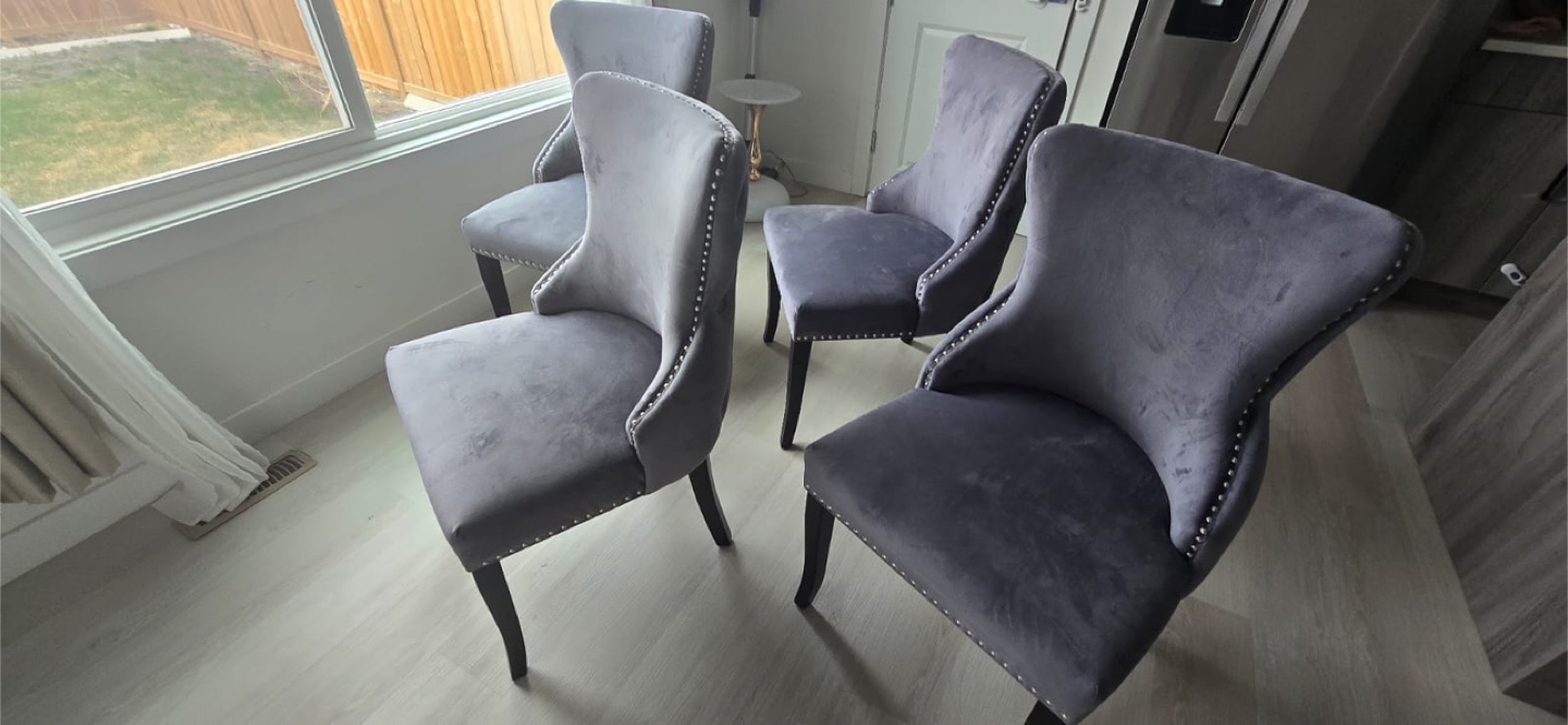 Set of Four Grey Velvet Dining Chairs