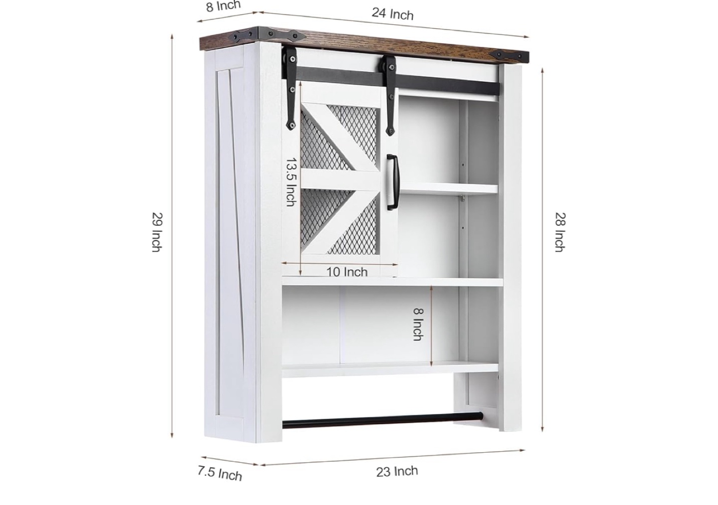 Rustic White Bathroom Wall Cabinet with Sliding Barn Door