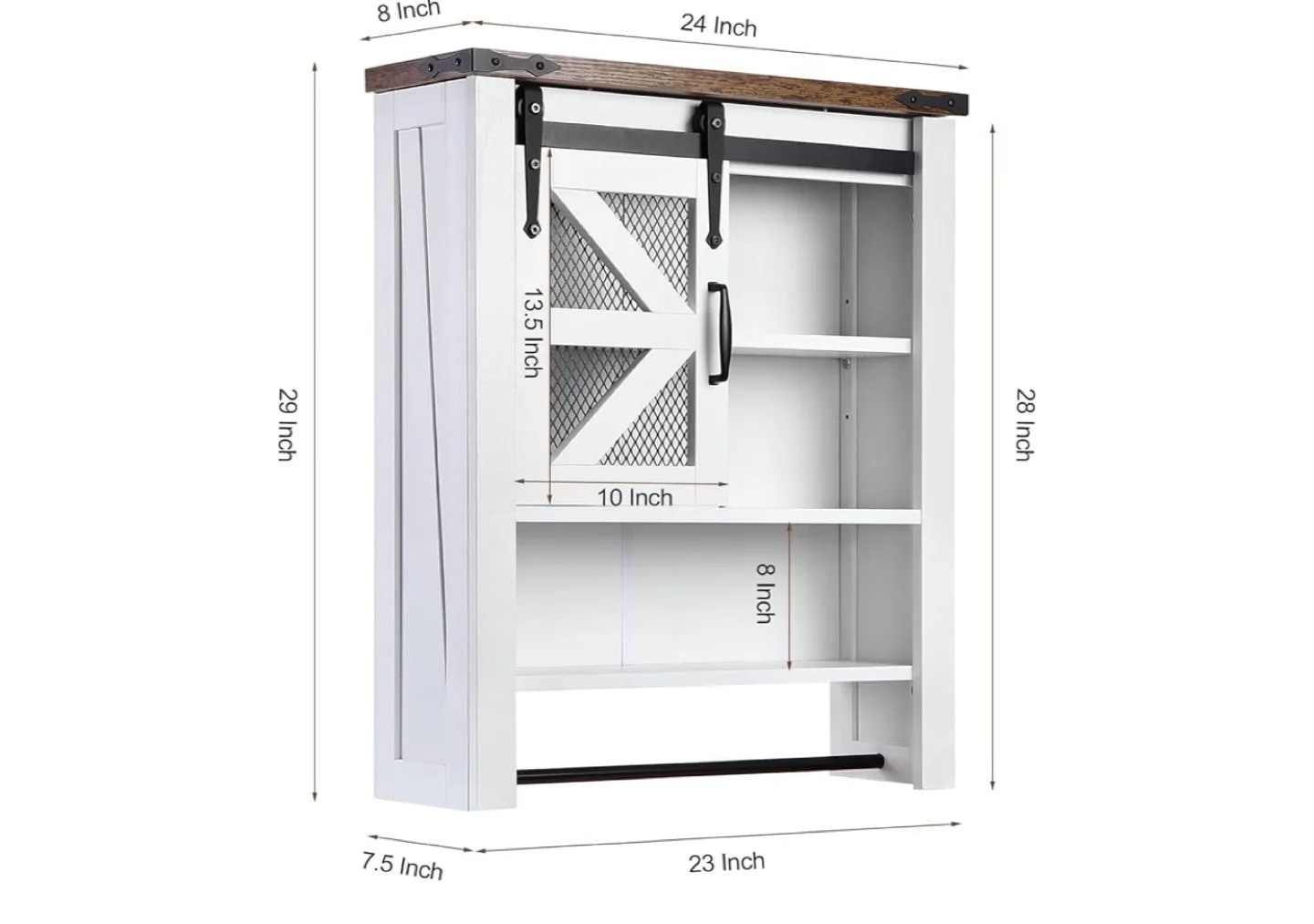 Rustic White Bathroom Wall Cabinet with Sliding Barn Door thumbnail