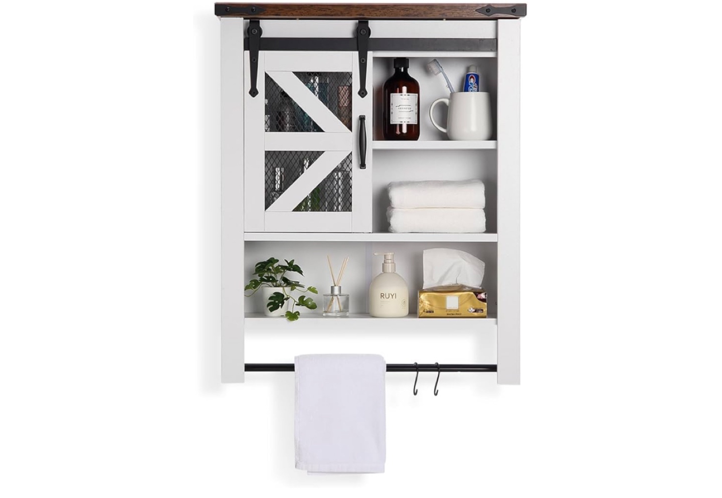 Rustic White Bathroom Wall Cabinet with Sliding Barn Door - photo 2