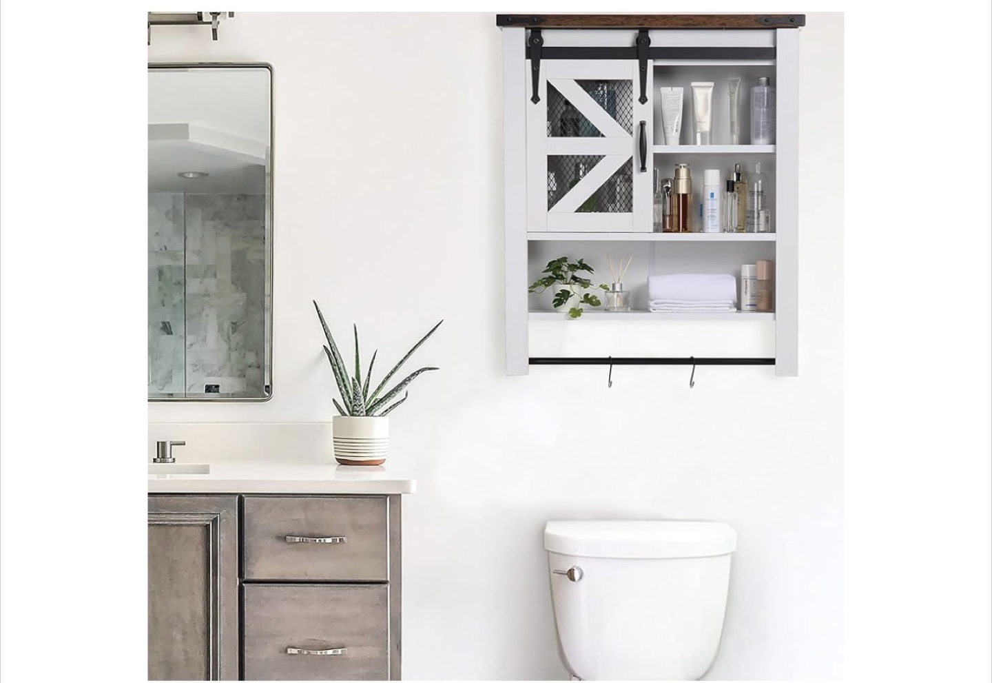 Rustic White Bathroom Wall Cabinet with Sliding Barn Door - photo 4