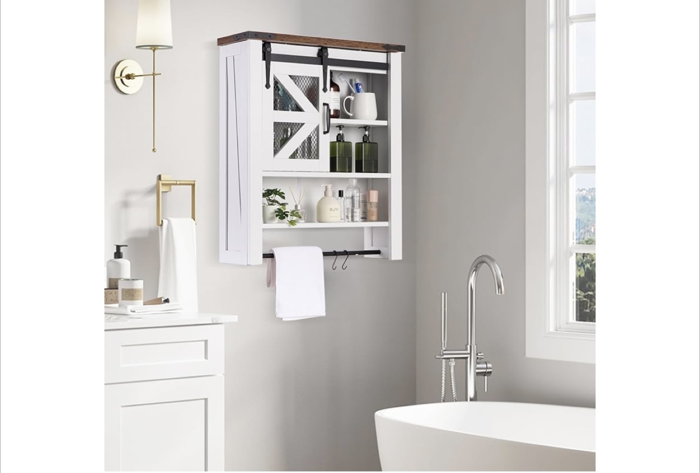 Rustic White Bathroom Wall Cabinet with Sliding Barn Door - photo 3