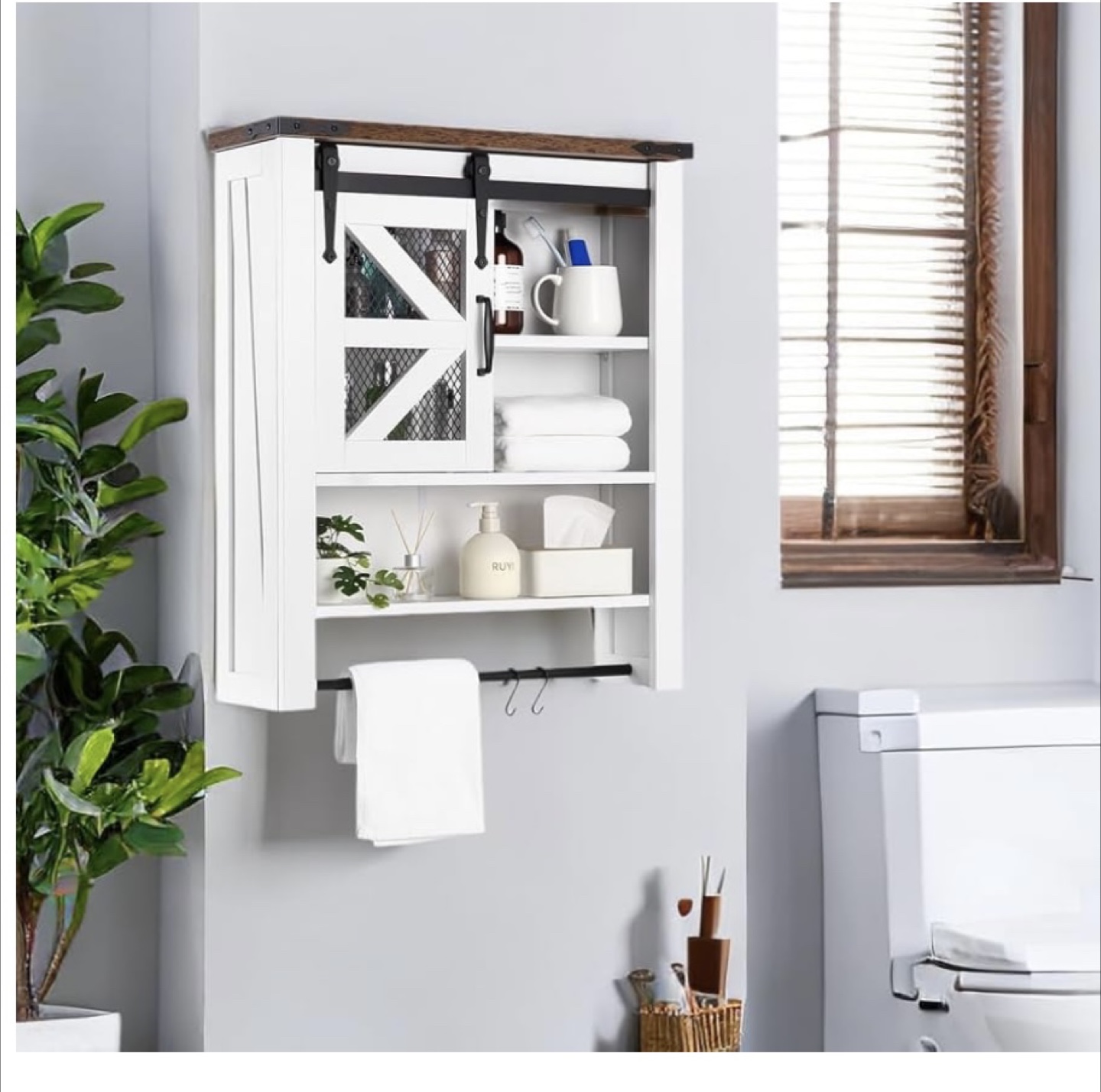 Rustic White Bathroom Wall Cabinet with Sliding Barn Door - photo 5