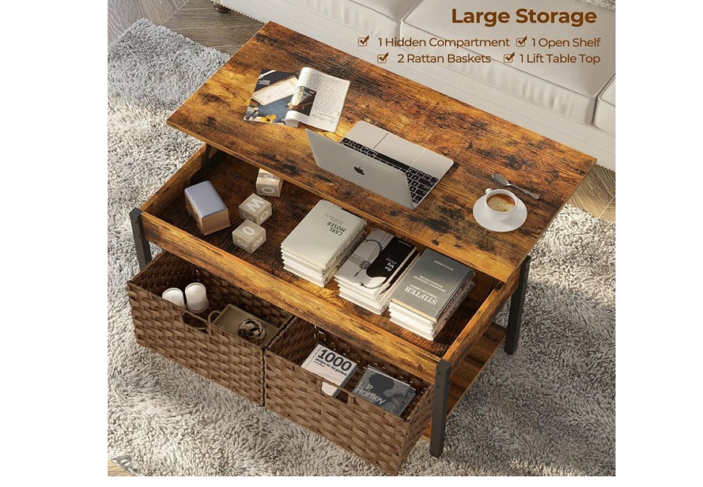 Rustic Lift-Top Coffee Table with Storage - photo 4