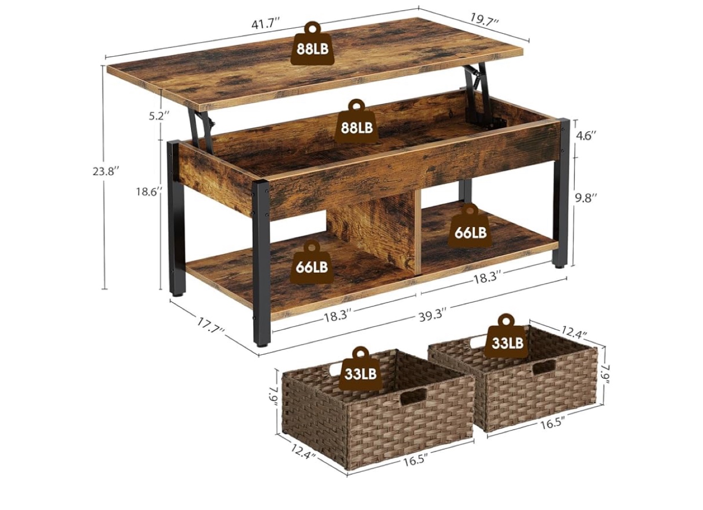 Rustic Lift-Top Coffee Table with Storage
