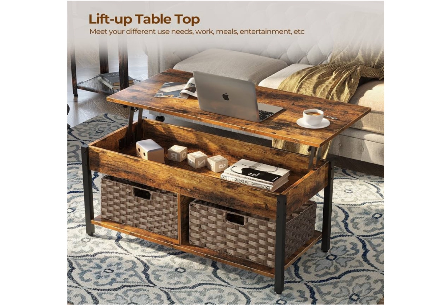 Rustic Lift-Top Coffee Table with Storage - photo 5