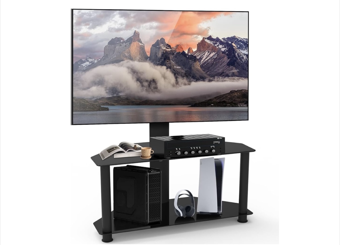 Black Corner TV Stand with Mount for 32-55 inch TVs