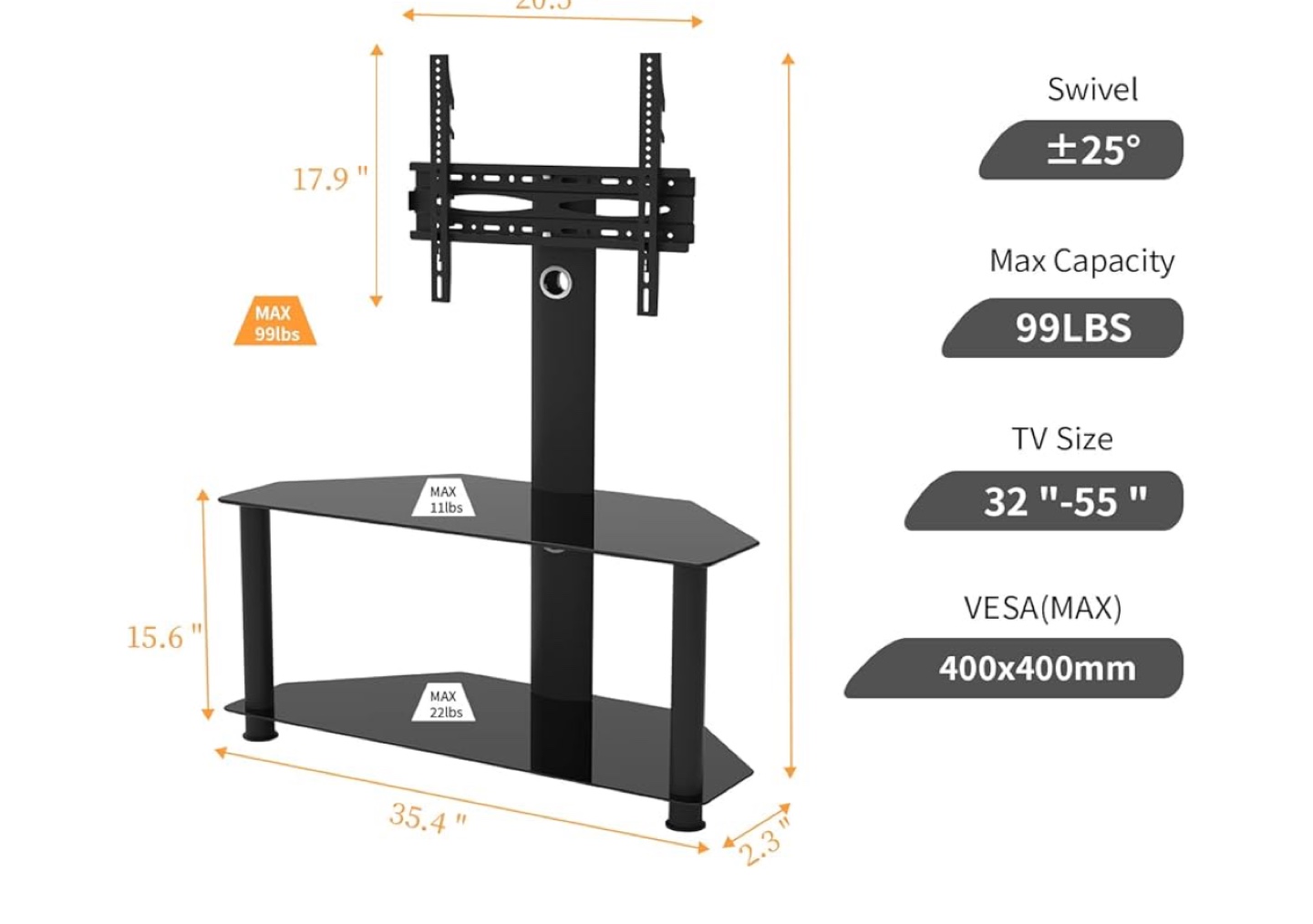 Black Corner TV Stand with Mount for 32-55 inch TVs - photo 2