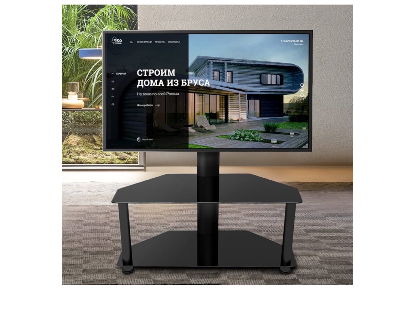 Black Corner TV Stand with Mount for 32-55 inch TVs - photo 4
