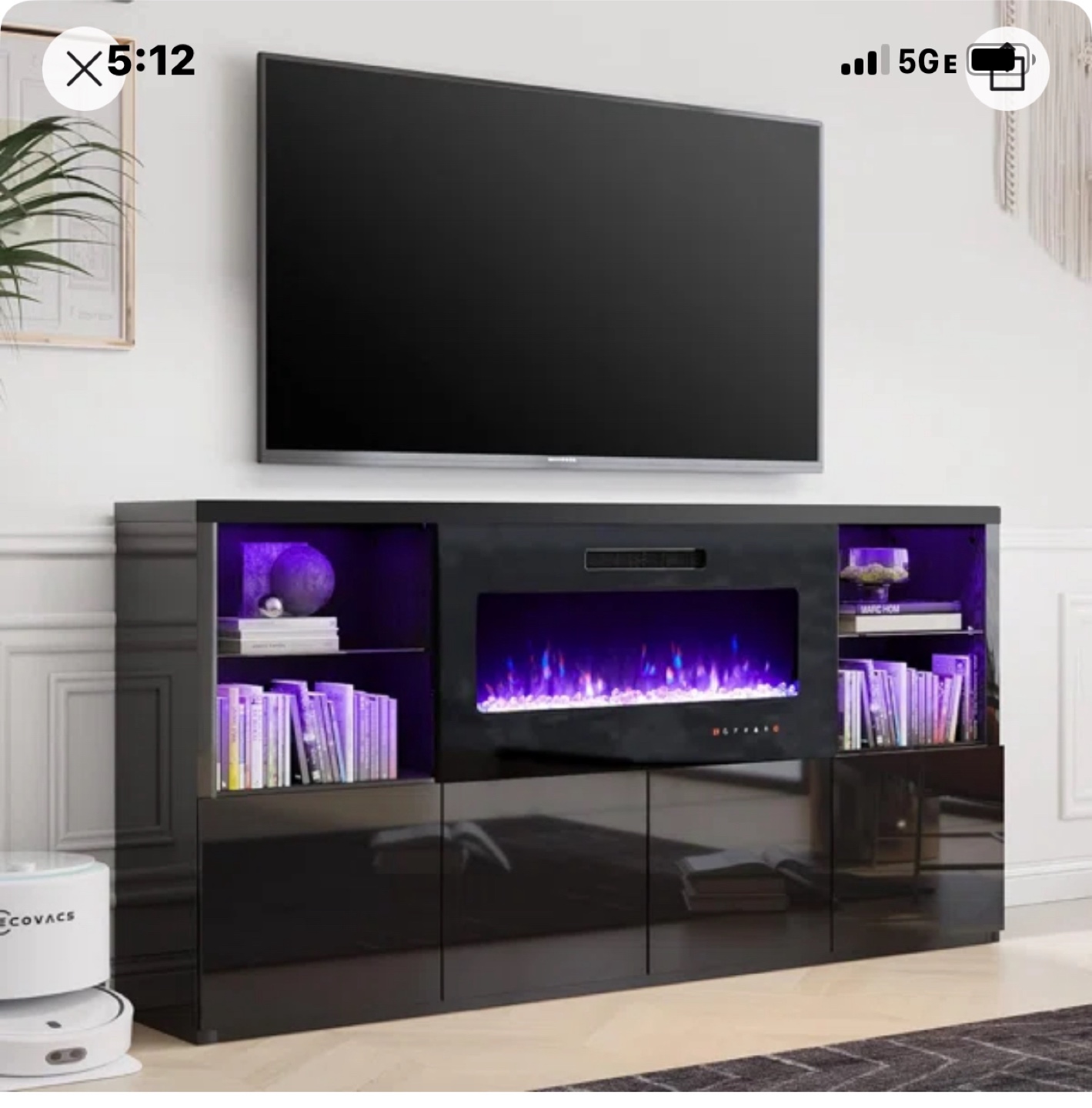 Modern Black TV Stand with Electric Fireplace