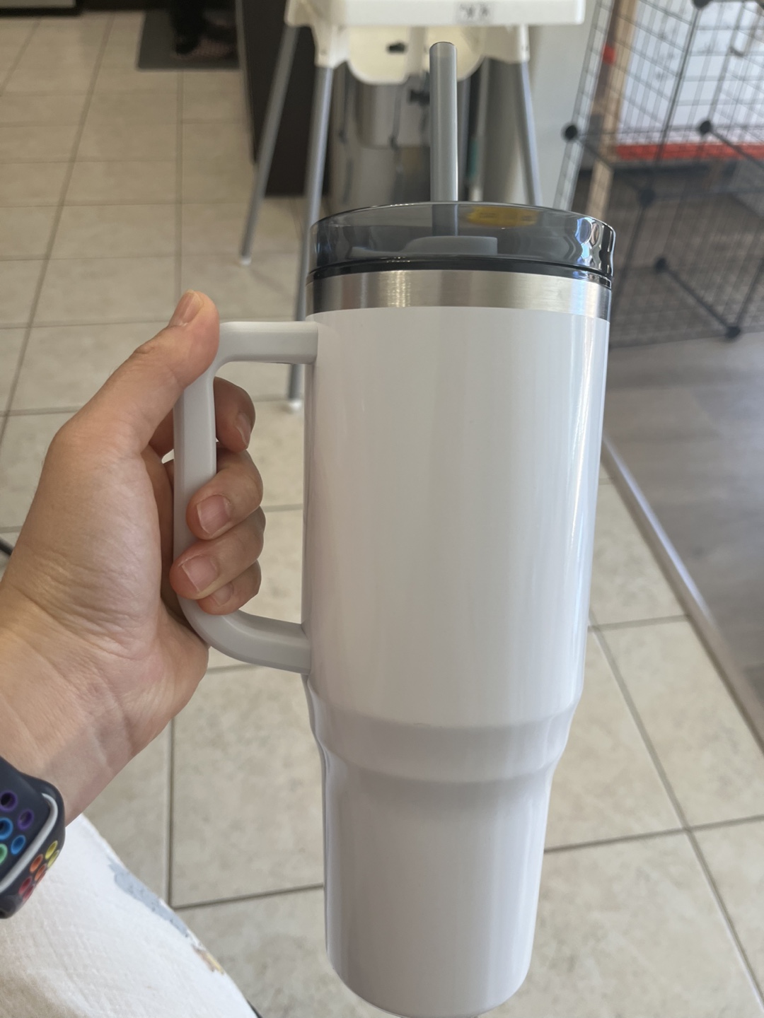 White 30oz Tumbler with Lid and Straw