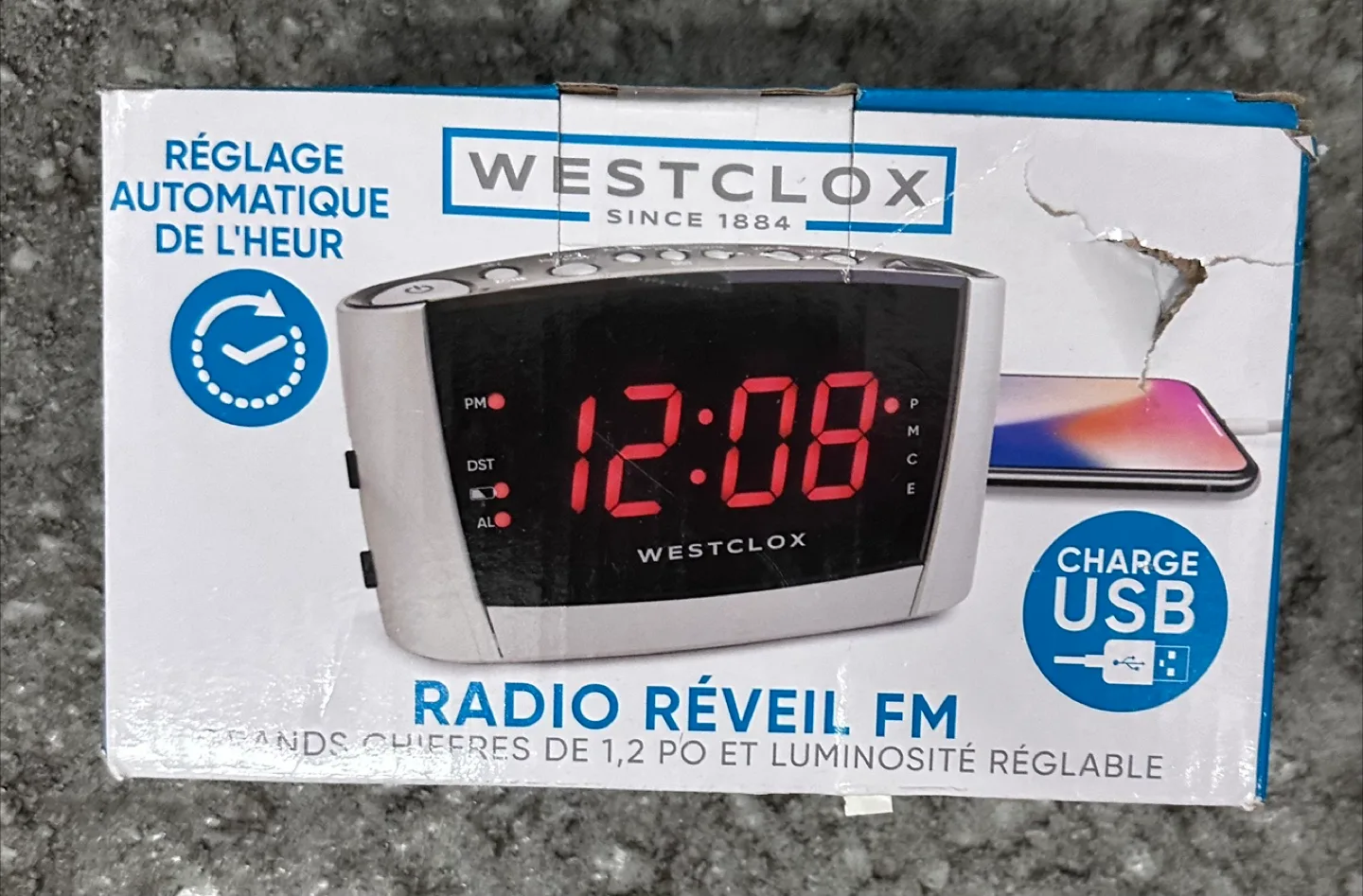 Westclox FM Radio Alarm Clock with USB Charging thumbnail