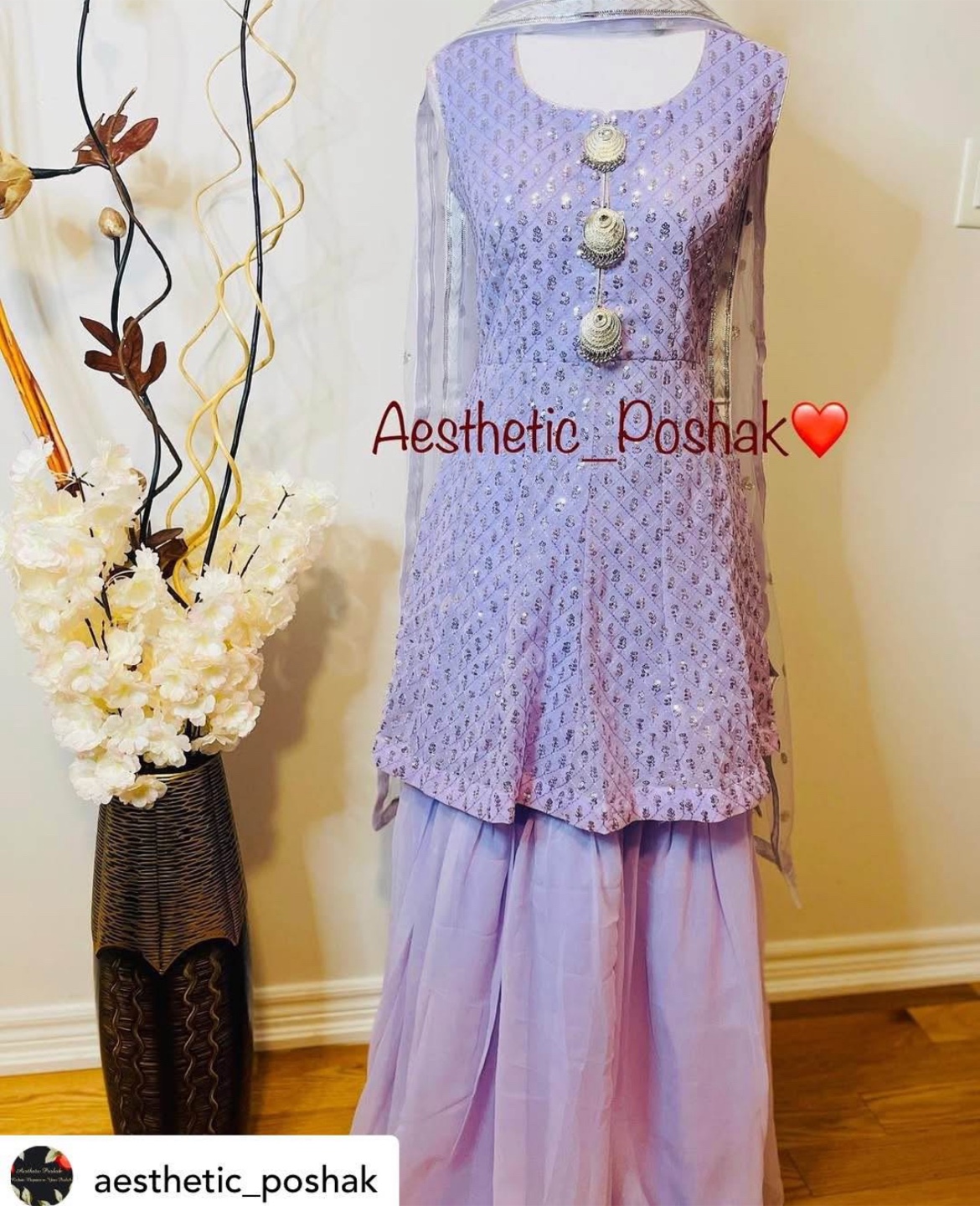 Lavender Sharara Suit with Sequins and Silver Accents
