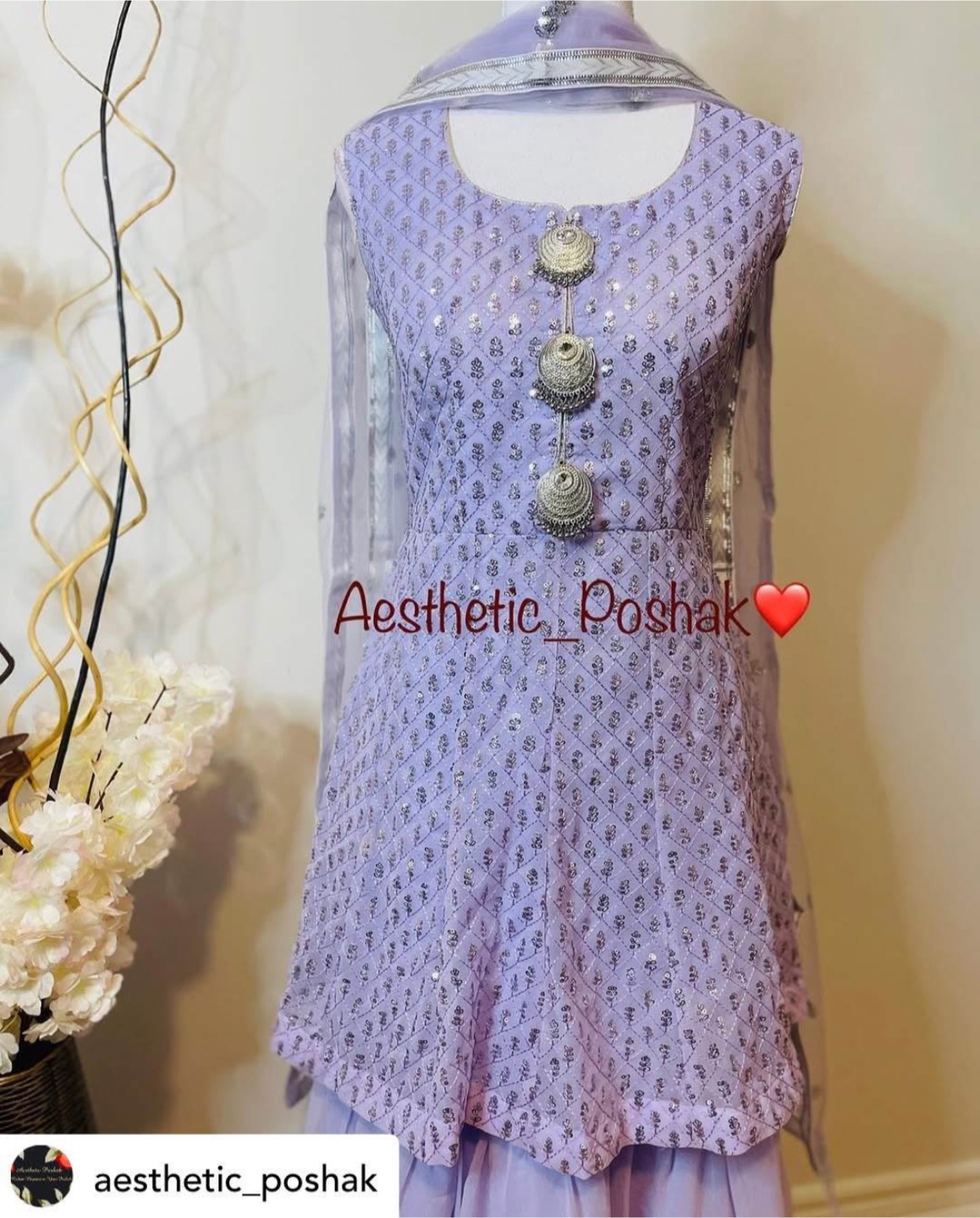 Lavender Sharara Suit with Sequins and Silver Accents - photo 2