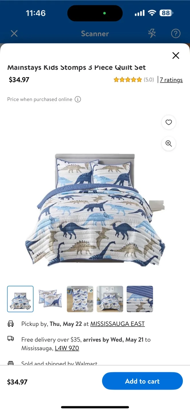 Mainstays Kids Dinosaur Quilt Set thumbnail