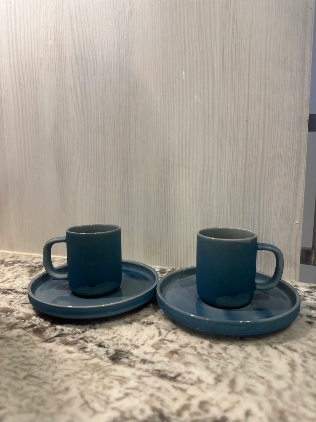 Set of Two Blue Espresso Cups and Saucers thumbnail