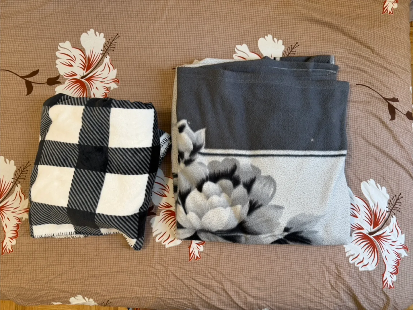 Two Fleece Blankets - Buffalo Check and Floral thumbnail