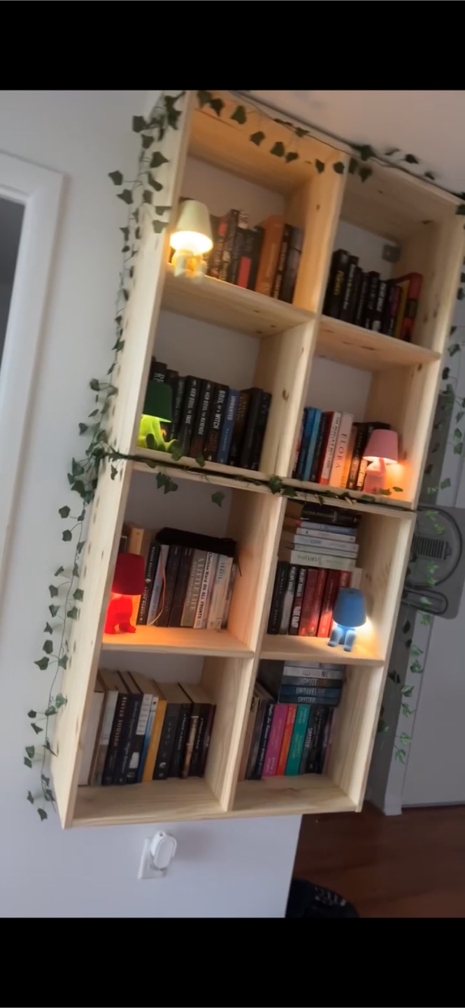 Wooden Wall-Mounted Bookcase with 8 Cubbies