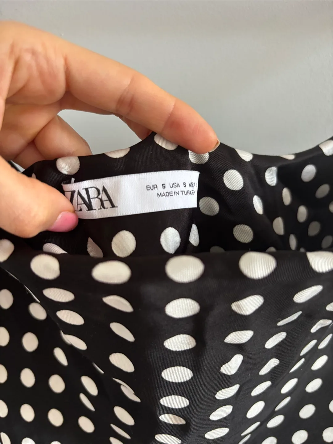 Zara | Black and White Polka Dot Cowl Neck Slip Dress - S image indicator(4)
