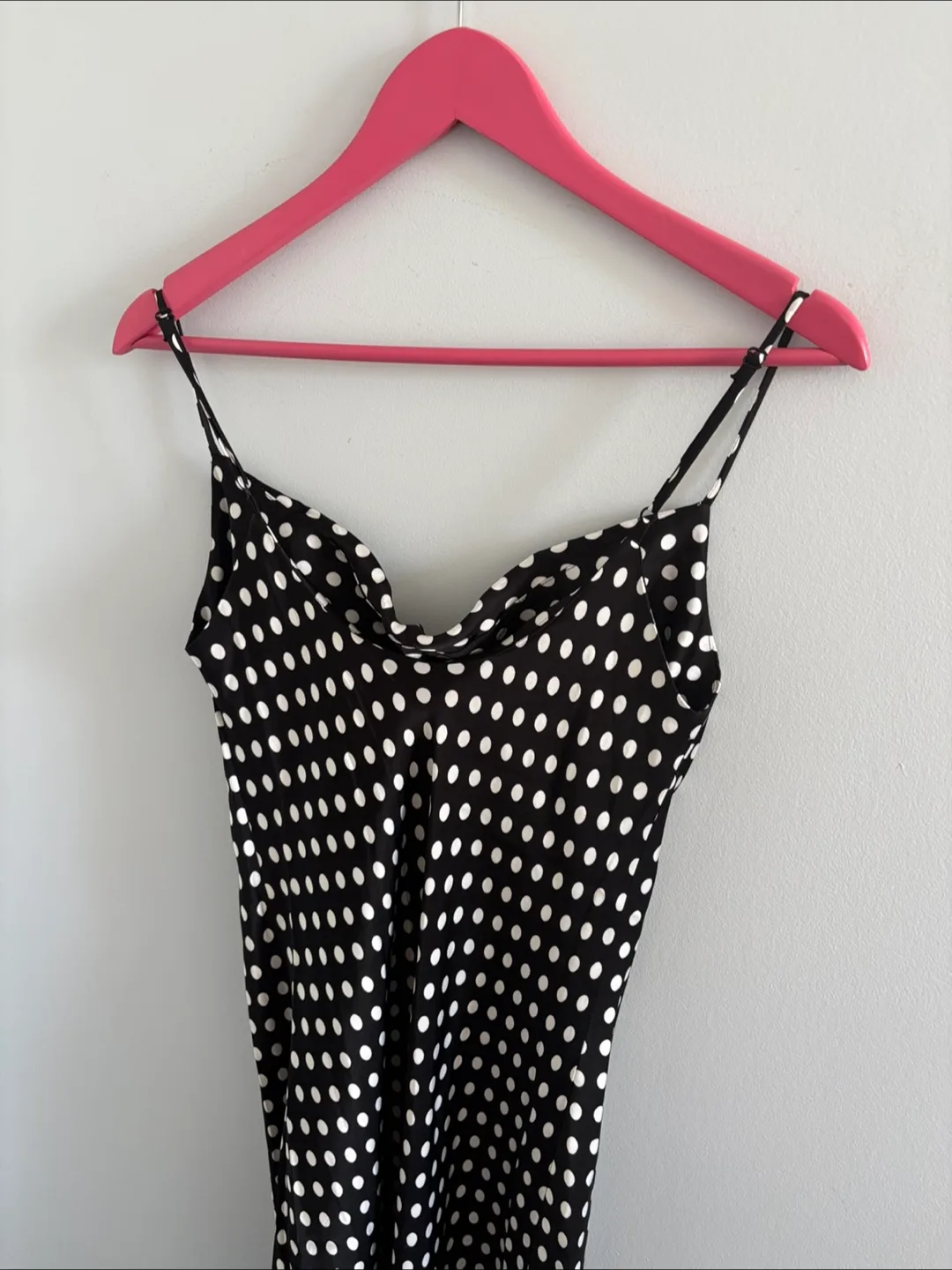 Zara | Black and White Polka Dot Cowl Neck Slip Dress - S image indicator(3)