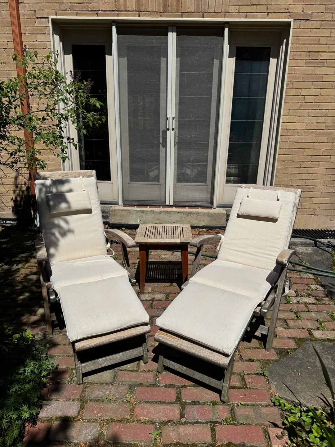 Teak Wood Chaise Lounge Set with Side Table thumbnail