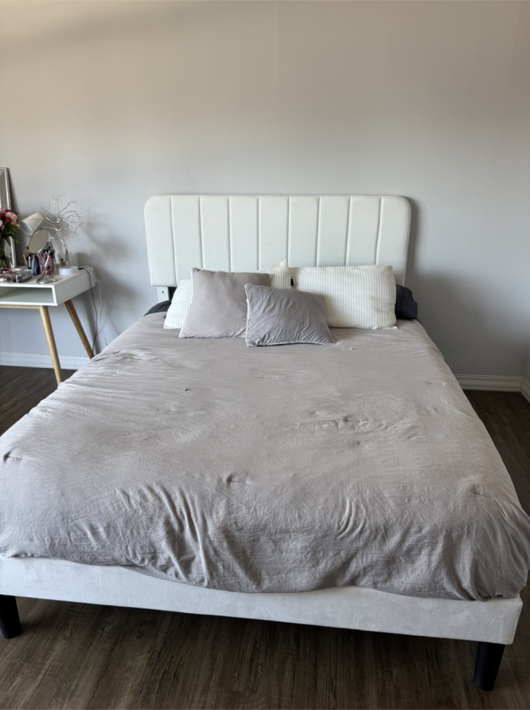 Queen Size Bed Frame with Upholstered Headboard